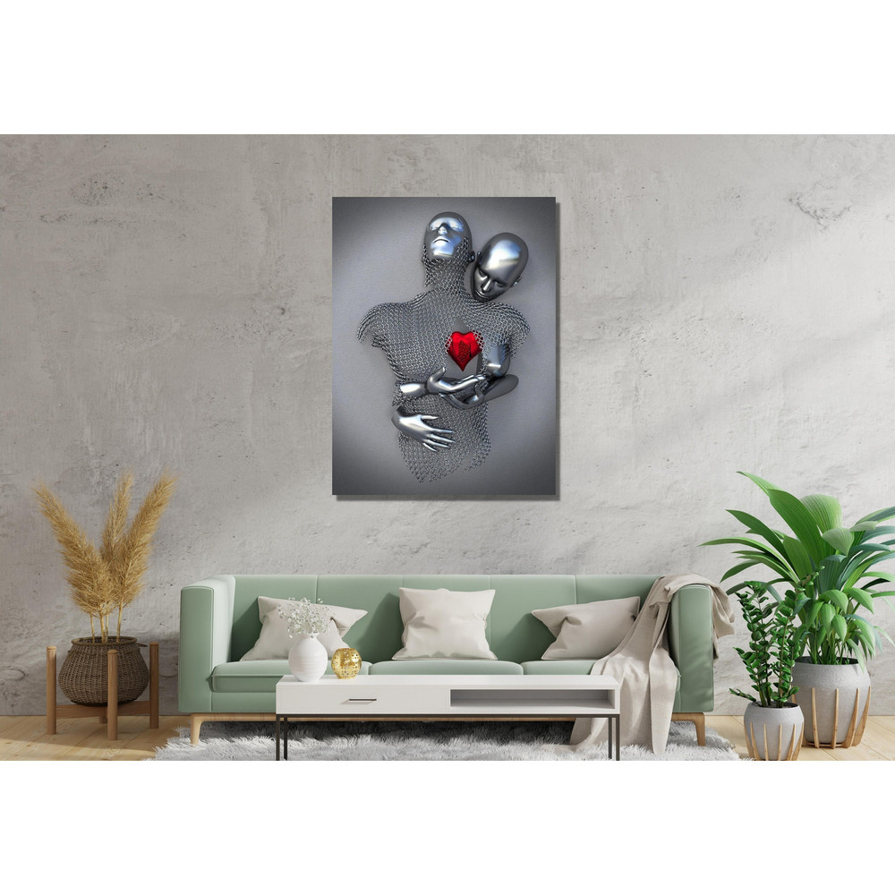 Silver Effect Red Love Metallic Ready To Hang Canvas,3D Wall Art,Canvas 3D Effect,Love Heart Wall Art,Hugging Couple Painting,Silver Heart.jpg