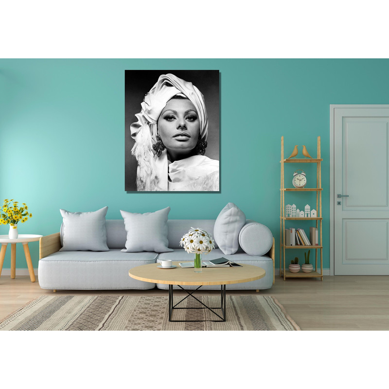 Sophia Loren Ready To Hang Canvas, Black and White, Vintage Photography, Sophia Loren Print, Old Hollywood Decor, Music Singer Canvas Poster 1.jpg