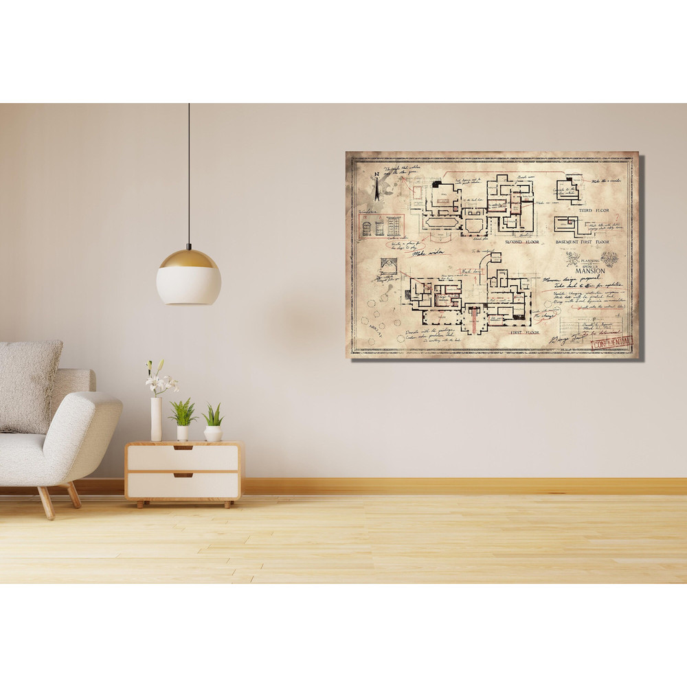 Resident Evil Map Ready To Hang Canvas, The Spencer Mansion Plan Print, Raccoon City Police Department Mansion Plan Map Canvas, Vintage Art.jpg