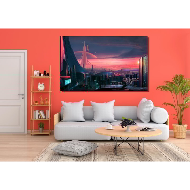 Retro Futurism Ready To Hang Canvas, Vintage Collage Art,Futuristic City,Neo Futuristic,Sci-Fi City Landscape,Futuristic Wall Art,Cityscape.jpg