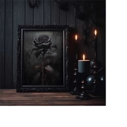 black rose wall art print, rose art poster,