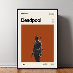 deadpool movie poster, deadpool print, minimalist poster, retro modern, vintage poster, midcentury art, wall art, high q