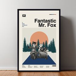 fantastic mr fox movie poster, fantastic mr fox print, retro movie poster, minimalist art print, vintage inspired, midce