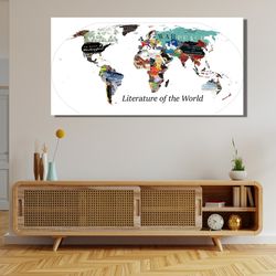 literature of the world map ready to hang canvas,world map canvas print,literature poster,world map painting,literature
