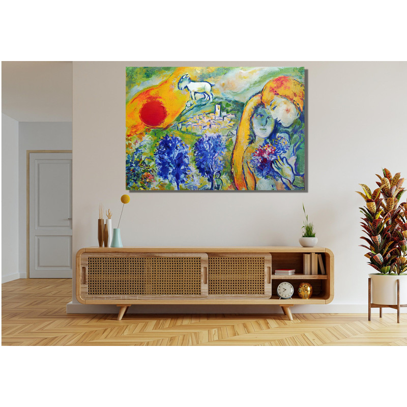 Marc CHAGALL Ready To Hang Canvas,Lovers in Saint Canvas Print Art,chagall la mariee Canvas wall art,Exhibition Poster,Surrealism Wall art.jpg