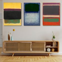 mark rothko colorful set of 3 ready to hang canvas,mark rothko black blue maroon,colorful rothko poster,red orange yello