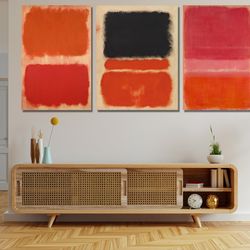 mark rothko red black cream set of 3 ready to hang canvas,mark rothko art gallery,colorful rothko poster,red cream black