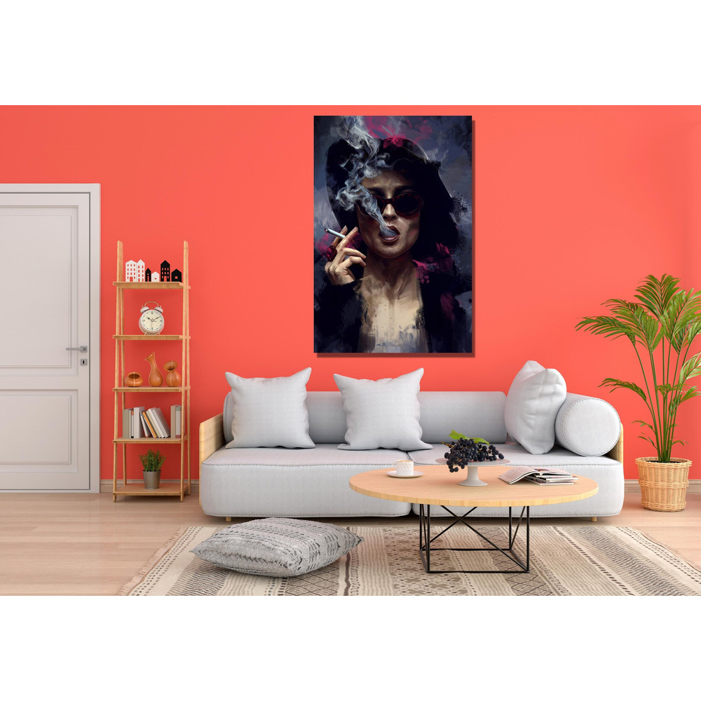 Marla Smoking Woman Ready To Hang Canvas, Famous Canvas Painting, Original Canvas Art, Female Abstract Black And White, Fight Club Fan Gift 1.jpg