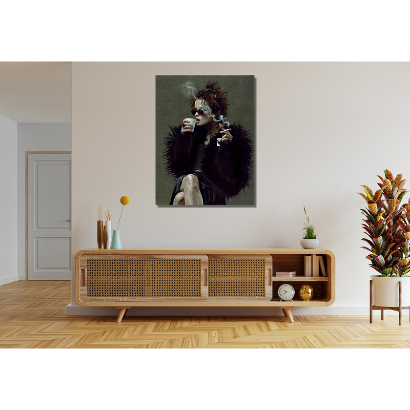 Marla Smoking Woman Ready To Hang Canvas, Famous Canvas Painting, Original Canvas Art, Female Abstract Black And White, Fight Club Fan Gift 2.jpg