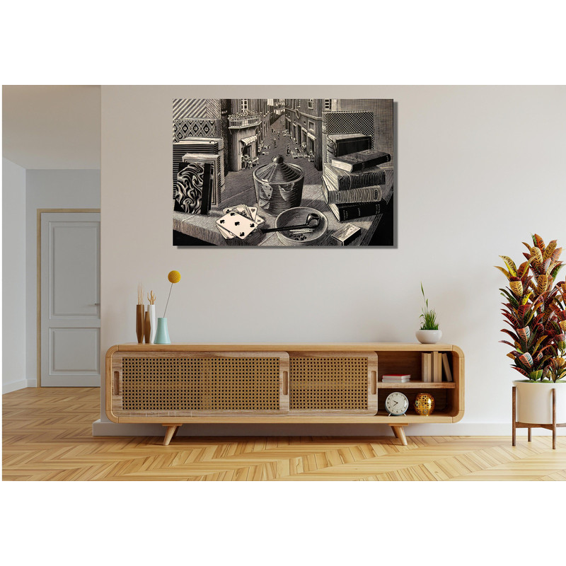 Maurits Cornelis Still Life and Street Ready To Hang Canvas Print,Maurits Cornelis Escher Wall Art,MC Escher Day & Night Print,Still Life.jpg