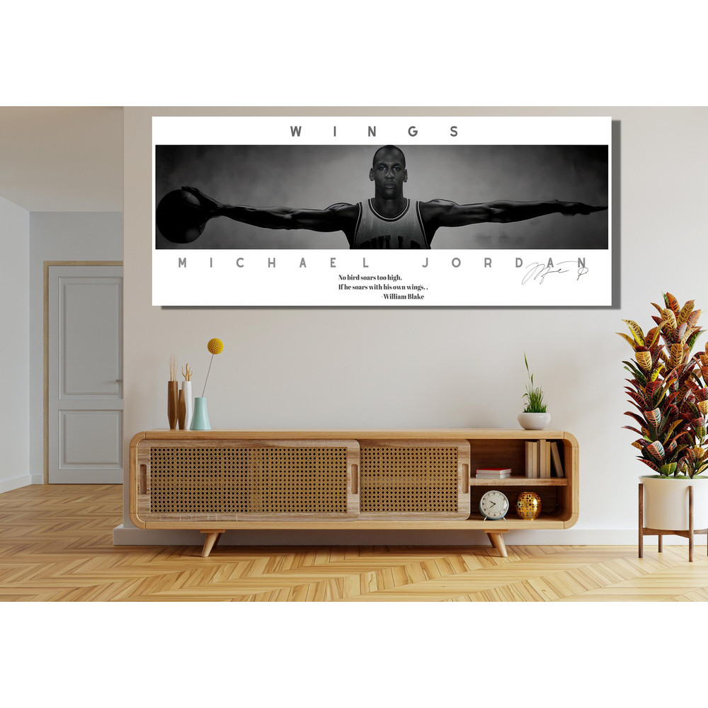 Michael Jordan Wings Edition Panoramic Ready To Hang Canvas,No Bird Soars Too High,If He Soars with His Own Wings Poster,Legend Quotes Print 1.jpg