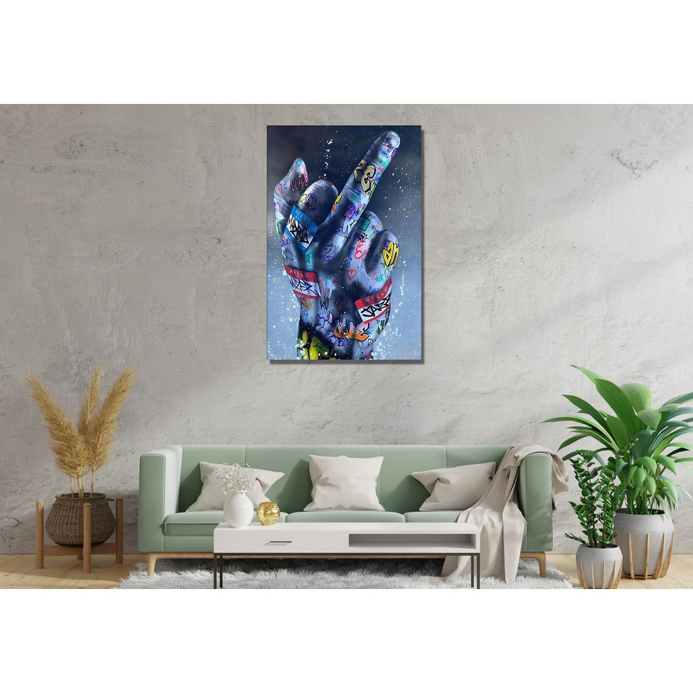 Middle Finger Banksy Ready To Hang Canvas,Graffiti Wall Decor, Middle Finger Poster Print Art, Pop Art Wall Art, Housewarming Gifts, Trendy.jpg