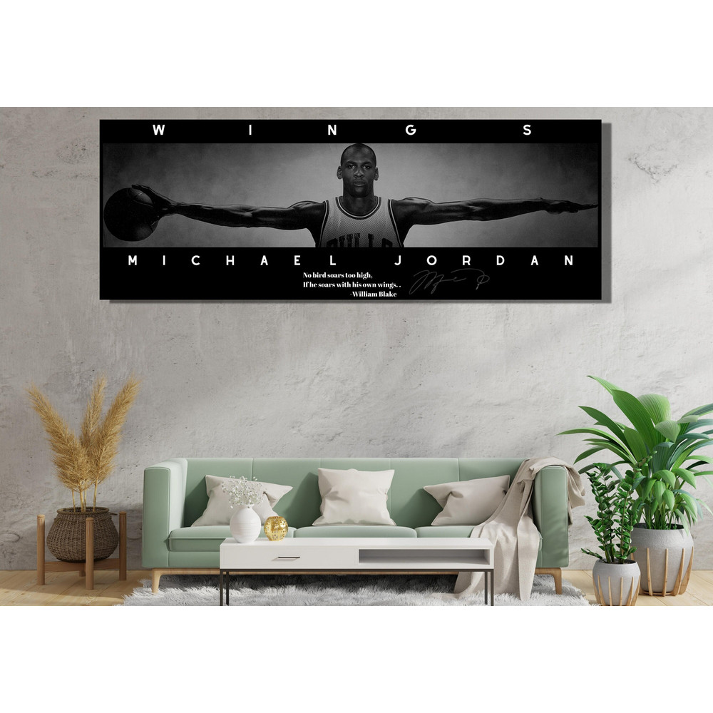 Michael Jordan Wings Edition Panoramic Ready To Hang Canvas,No Bird Soars Too High,If He Soars with His Own Wings Poster,Legend Quotes Print.jpg