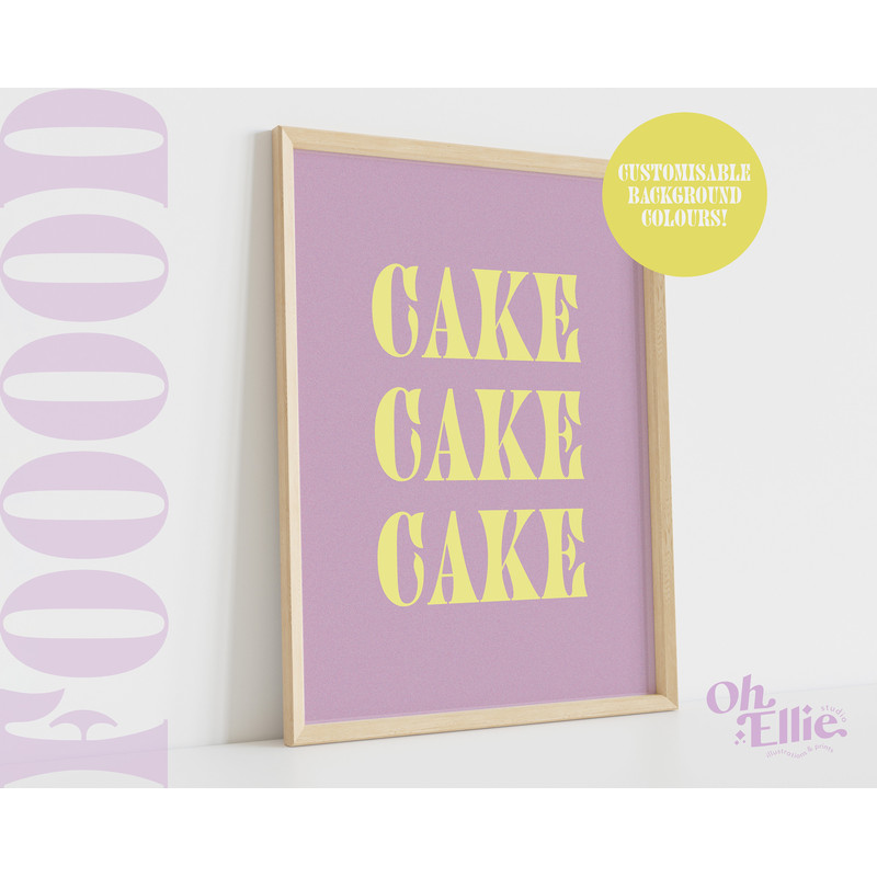 Cake Quote Print, Food Poster, Kitchen Decor, Kitchen Art, Retro Wall Art, Typographic Print, Minimalist Home Decor, Bake Off, Cake Lover.jpg
