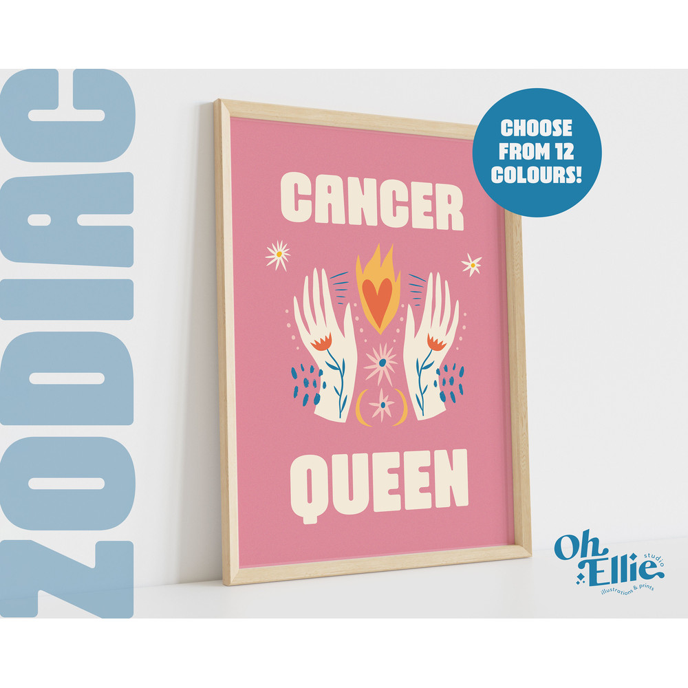 Cancer Queen King, Zodiac Art Print, Astrology Poster, Star Sign Wall Art, Typographic Print, Retro Illustration, Cancer Energy, Horoscope 3.jpg