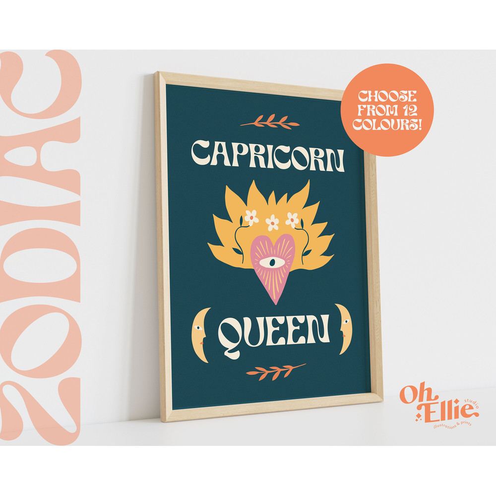 Capricorn Queen King, Zodiac Art Print, Astrology Poster, Star Sign Wall Art, Typographic Print, Illustration, Capricorn Energy, Horoscope 3.jpg