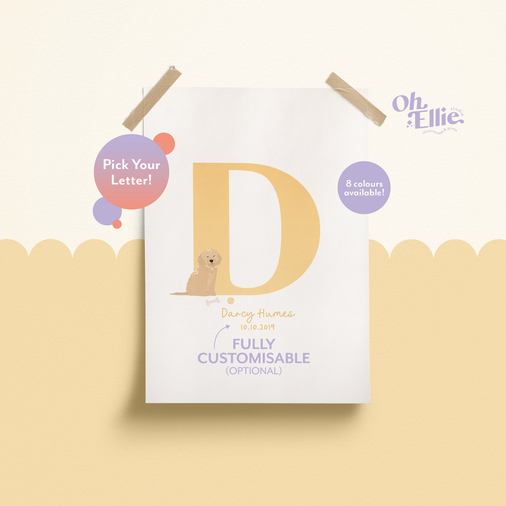 Cockapoo Initial Baby Nursery Print, Cockapoo Nursery Decor, Children's Cockapoo Print, Cockapoo Illustration, Personalised New Baby Print.jpg