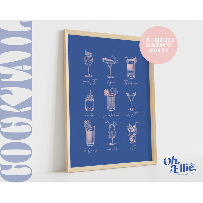 Cocktail Selection Custom Print, Bar Cart Print, Retro Alcohol Illustration, Kitchen Decor, Bar Decor, Drinks Print, Pina Colada, Martini.jpg