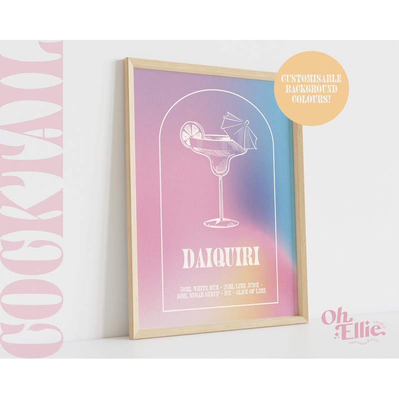 Daiquiri Cocktail, Custom Alcohol Print, Happy Hour, Bar Cart Print, Retro Illustration, Kitchen Decor, Cocktail Art, Drinks Print,.jpg