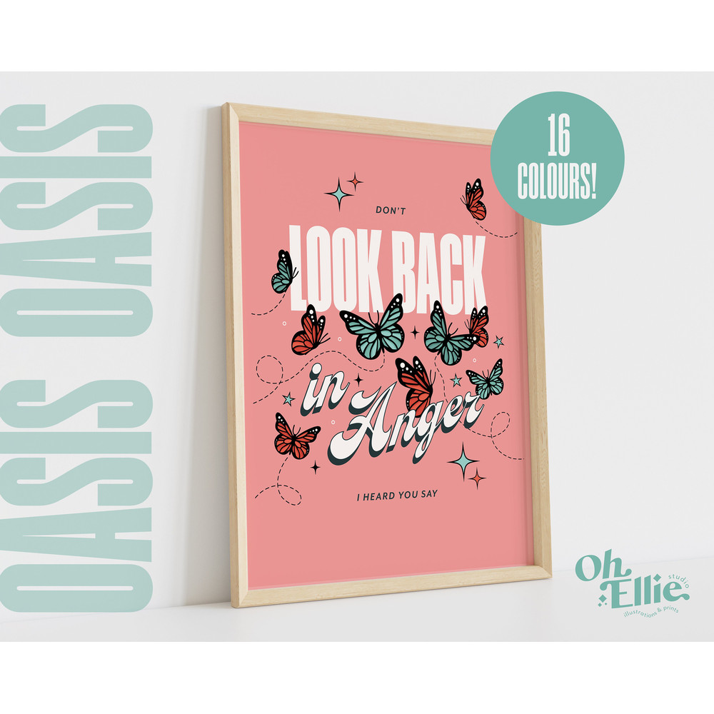 Don't Look Back In Anger Print, Oasis Poster, Indie Rock Wall Art, Typographic Music Print, Lyric Quote, Liam Noel Gallagher, Wonderwall.jpg