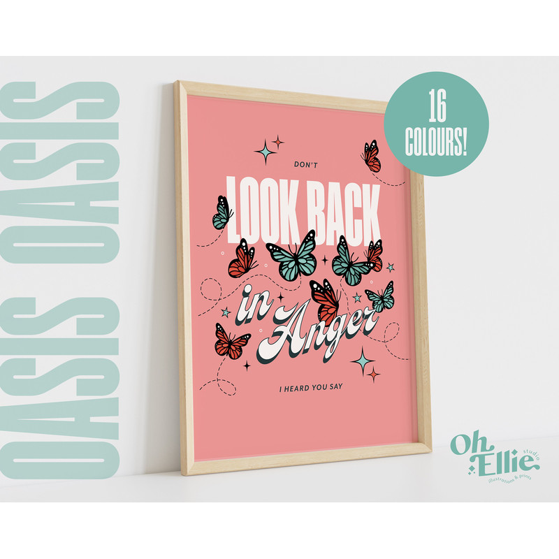 Don't Look Back In Anger Print, Oasis Poster, Indie Rock Wall Art, Typographic Music Print, Lyric Quote, Liam Noel Gallagher, Wonderwall.jpg