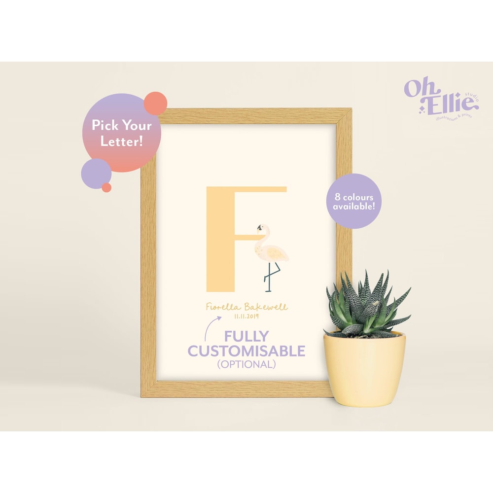 Flamingo Initial Baby Nursery Print, Flamingo Nursery Decor, Children's Flamingo Print, Personalised New Baby Print, Flamingo Illustration.jpg