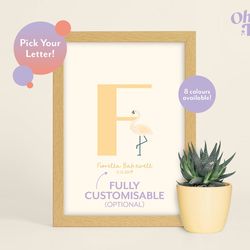 flamingo initial baby nursery print, flamingo nursery decor, children's flamingo print, personalised new baby print, fla