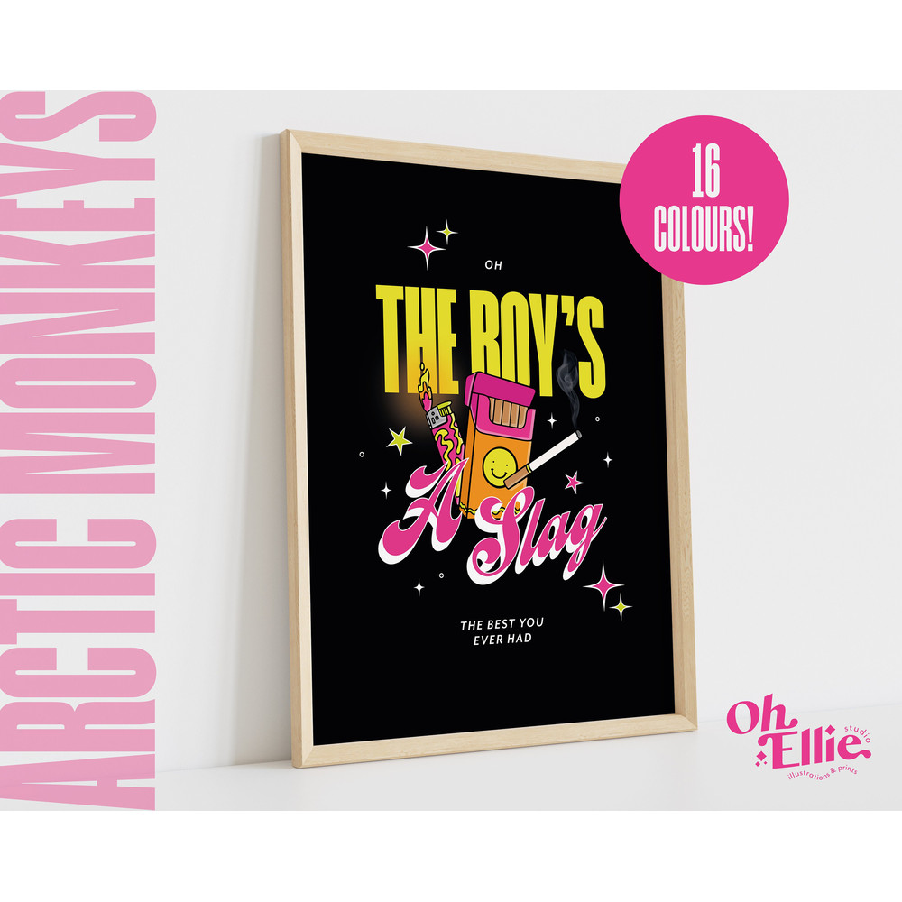 Fluorescent Adolescent Print, Arctic Monkeys Poster, Oh The Boys A Slag, Indie Rock Wall Art, Typographic Music Print, Lyric Quote, 505.jpg