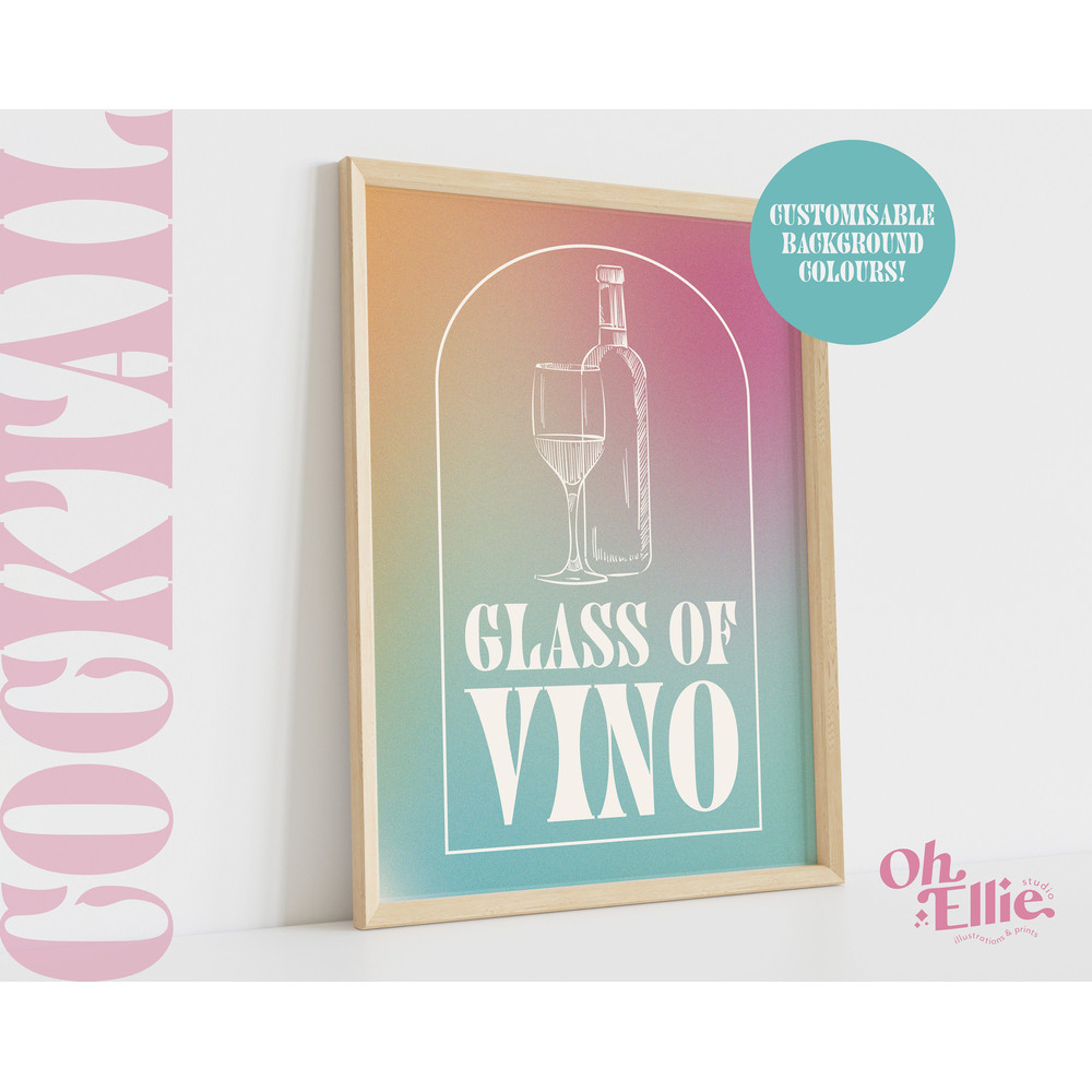 Glass of Vino, Custom Alcohol Print, Happy Hour, Bar Cart Print, Retro Illustration, Kitchen Decor, Wine Bottle, Wine Glass, Drinks Print.jpg
