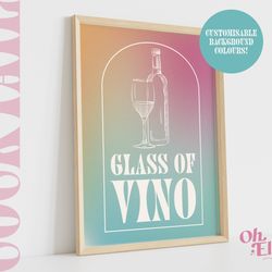 glass of vino, custom alcohol print, happy hour, bar cart print, retro illustration, kitchen decor, wine bottle, wine gl