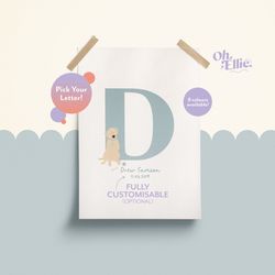 labrador initial baby nursery print, labrador nursery decor, children's dog print, labrador illustration, personalised n