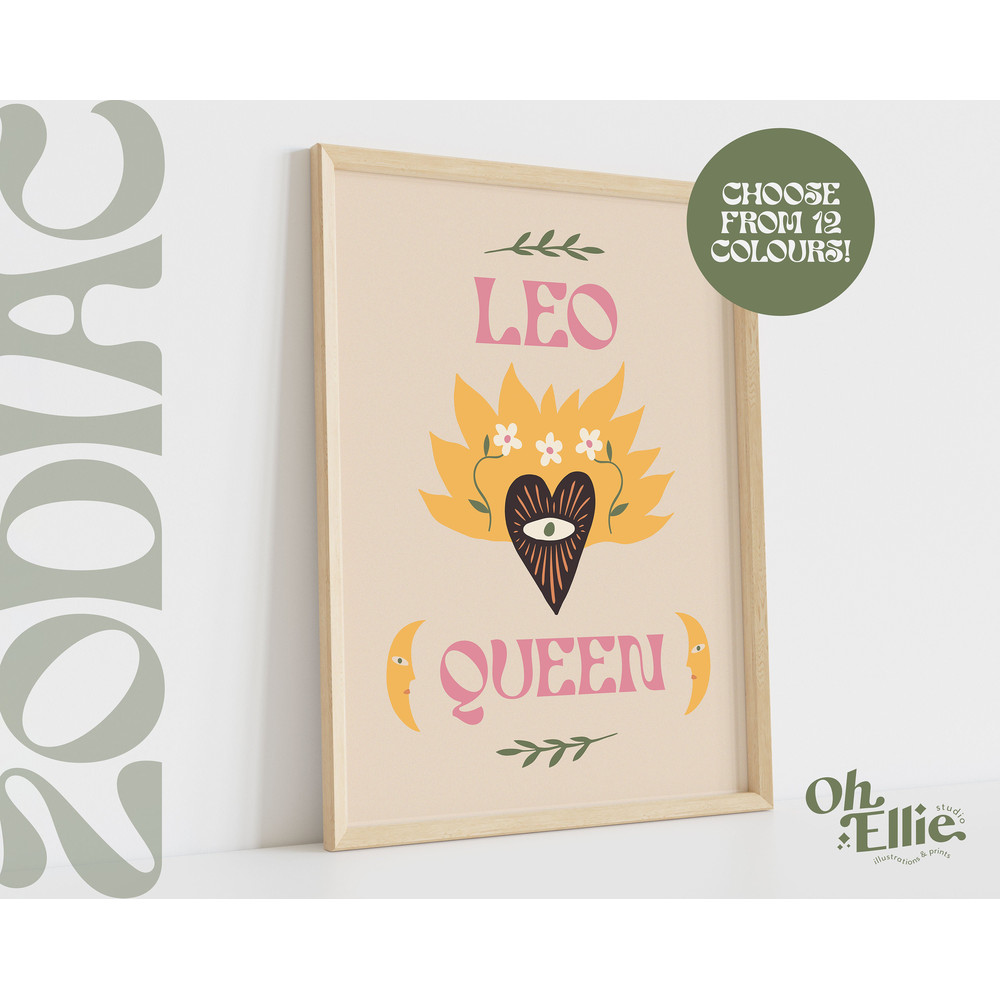 Leo Queen King, Zodiac Art Print, Astrology Poster, Star Sign Wall Art, Typographic Print, Retro Illustration, Leo Energy, Horoscope Season 4.jpg