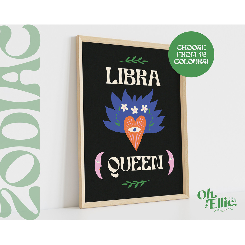 Libra Queen King, Zodiac Art Print, Astrology Poster, Star Sign Wall Art, Typographic Print, Retro Illustration, Libra Energy, Horoscope 4.jpg