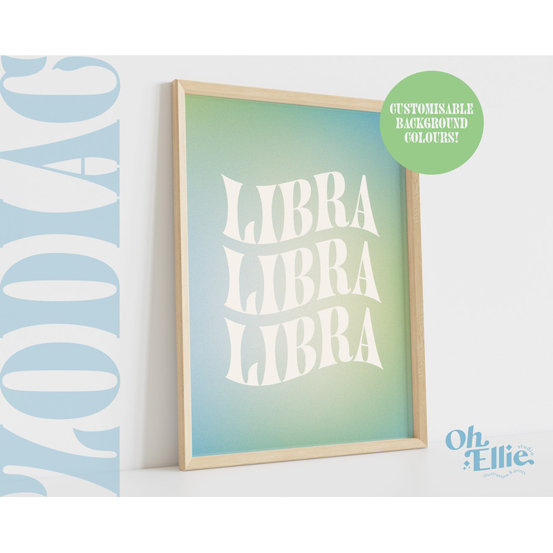 Libra Zodiac Art Print, Astrology Poster, Zodiac Star Sign Wall Art, Typographic Print, Retro Illustration, Birthday Gift, Horoscope Decor.jpg