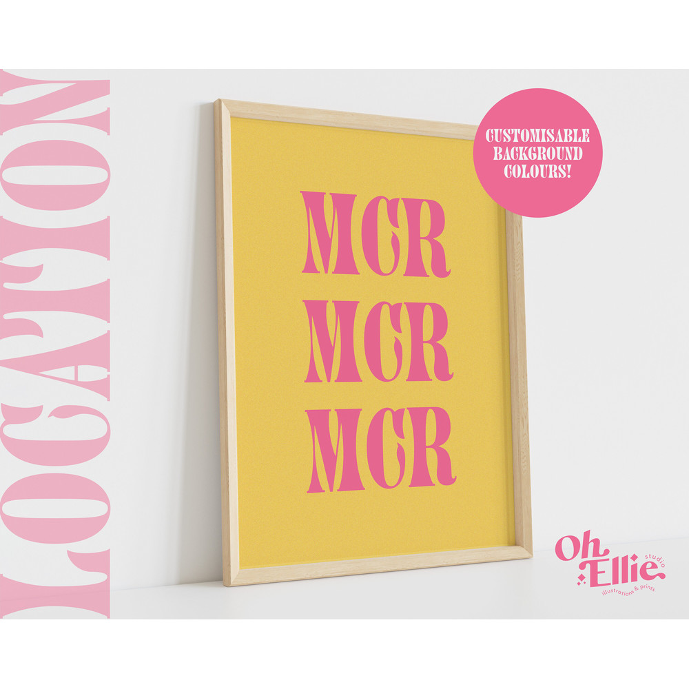 Manchester Quote Print, MCR Area Code, Bee, Travel Lover, Retro Font Wall Art, Typographic Print, Location Print, Minimalist Home Decor.jpg