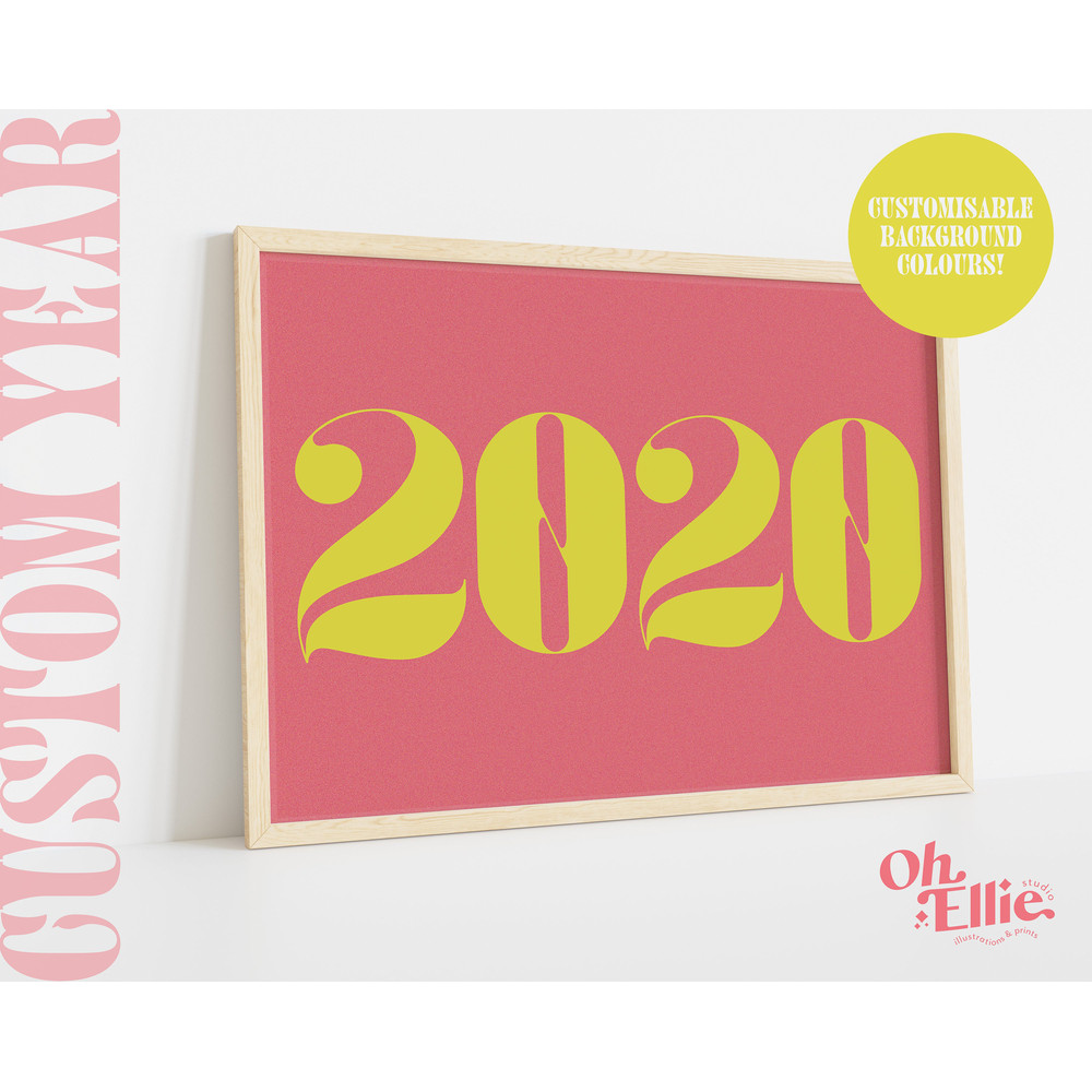 Personalised Year Typographic Wall Print, Bespoke Custom Date Text Wall Art, Retro Art, Birthday Anniversary Wedding Baby Gift, Birth Year 1.jpg