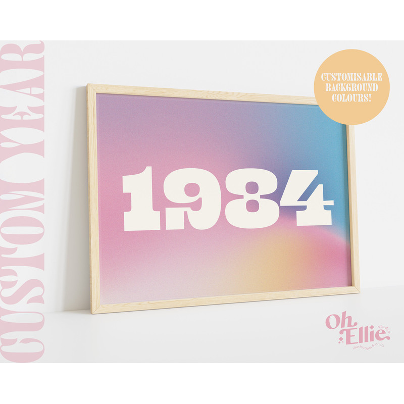 Personalised Year Typographic Wall Print, Bespoke Custom Date Text Wall Art, Retro Art, Birthday Anniversary Wedding Baby Gift, Birth Year.jpg