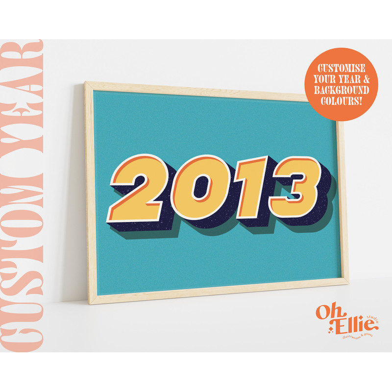 Personalised Year Typographic Wall Print, Bespoke Custom Date Text, Wall Art, Retro Art, Birthday Anniversary Wedding Baby Gift, Birth Year 3.jpg