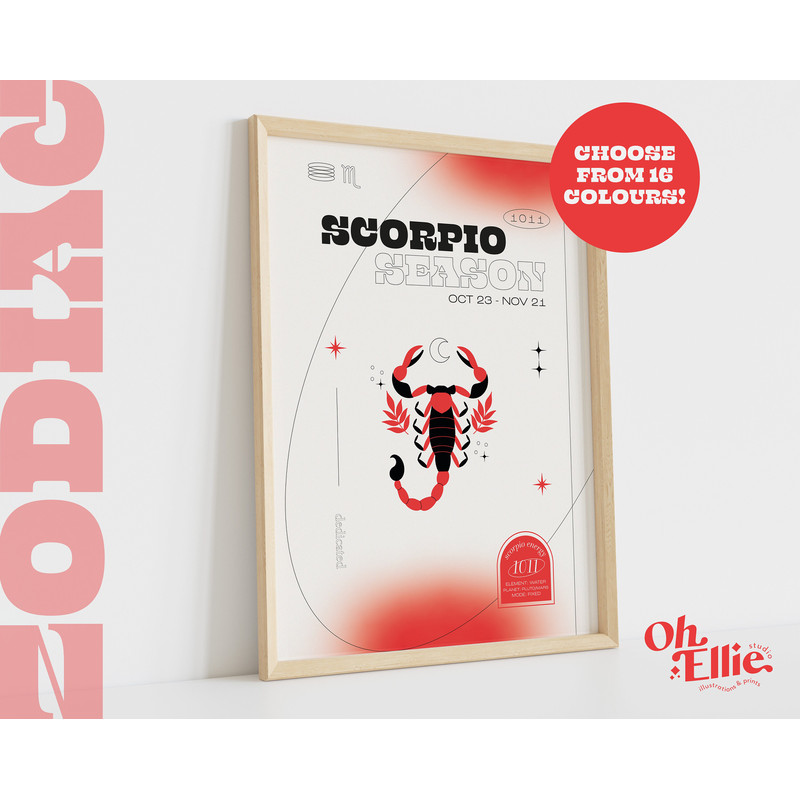 Scorpio Season Zodiac Art Print, Astrology Poster, Star Sign Wall Art, Typographic Print, Retro Illustration, Birthday Gift, Horoscope Decor.jpg