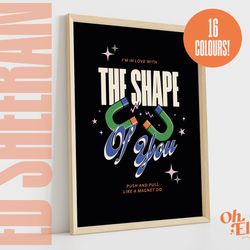 shape of you print, ed sheeran poster, divide album wall art, typographic music print, lyric quote, retro illustration,