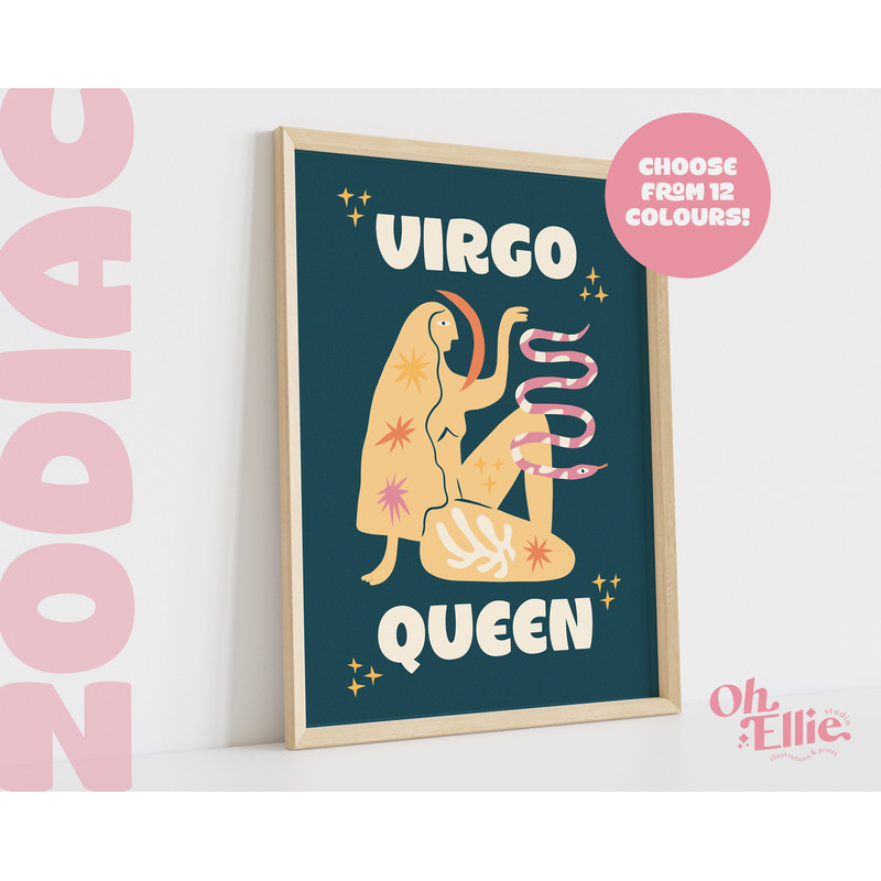 Virgo Queen King, Zodiac Art Print, Astrology Poster, Star Sign Wall Art, Typographic Print, Retro Illustration, Virgo Energy, Horoscope 2.jpg