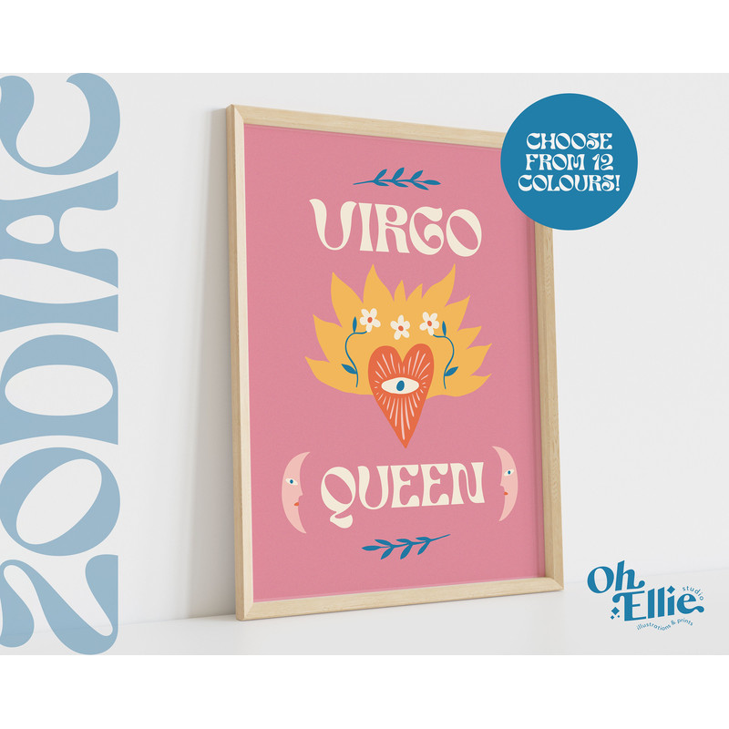 Virgo Queen King, Zodiac Art Print, Astrology Poster, Star Sign Wall Art, Typographic Print, Retro Illustration, Virgo Energy, Horoscope 4.jpg