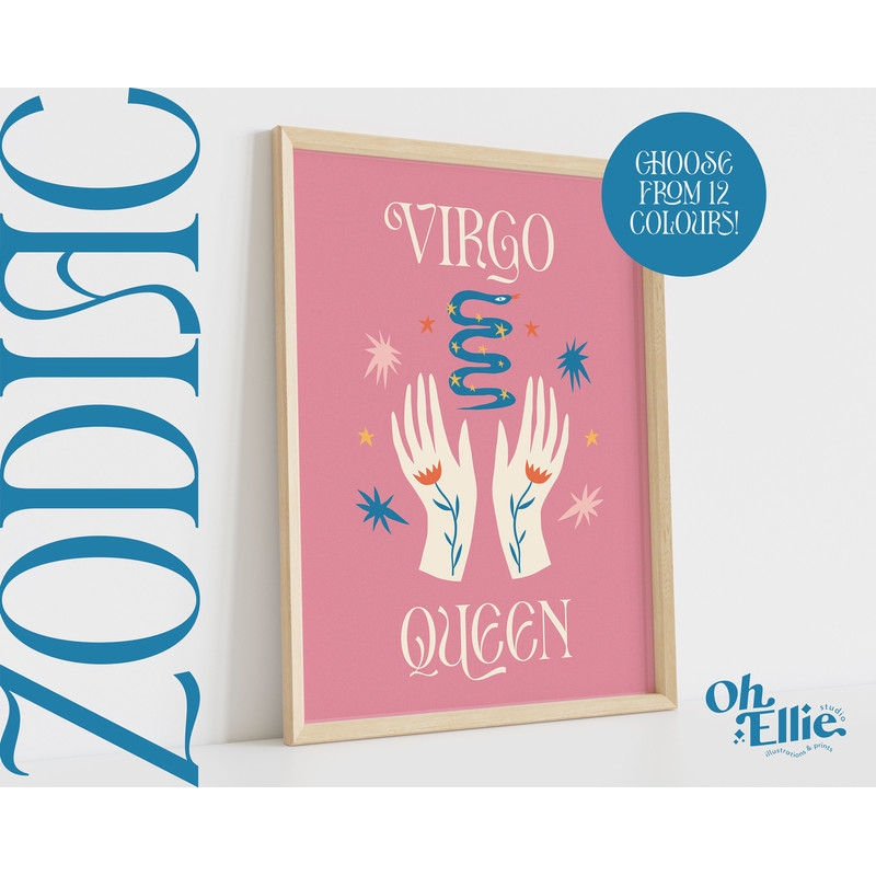 Virgo Queen King, Zodiac Art Print, Astrology Poster, Star Sign Wall Art, Typographic Print, Retro Illustration, Virgo Energy, Horoscope.jpg