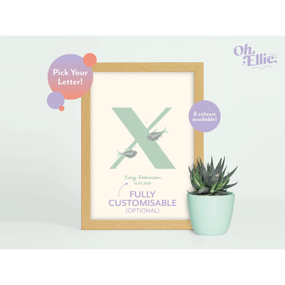 X-Ray Fish Initial Baby Nursery Print, Sea Life Nursery Decor, Children's Sea Life Print, Fish Illustration, Personalised New Baby Print.jpg