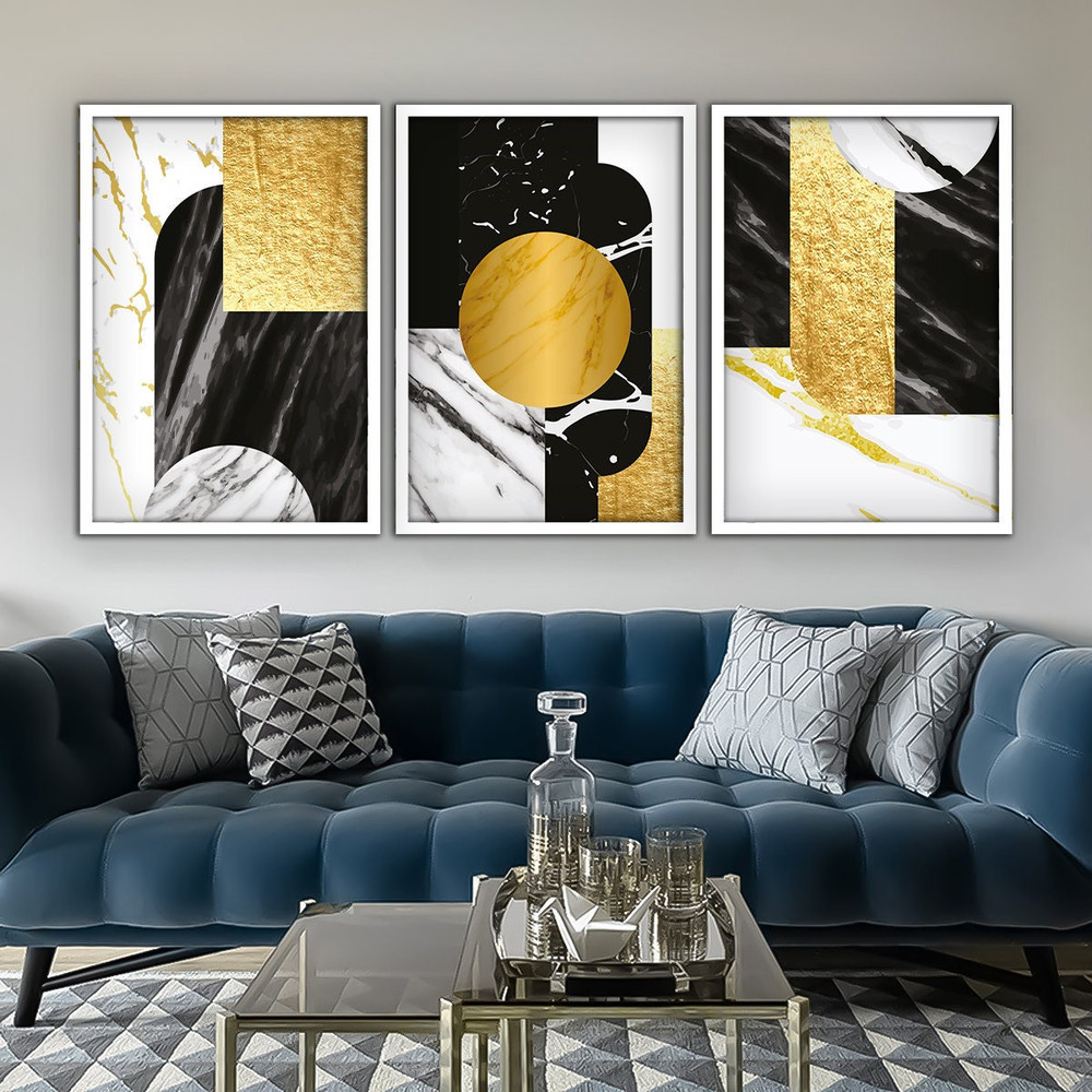 3-piece black and gold modern abstract painting, framed piece canvas print, modern abstract canvas decor.jpg