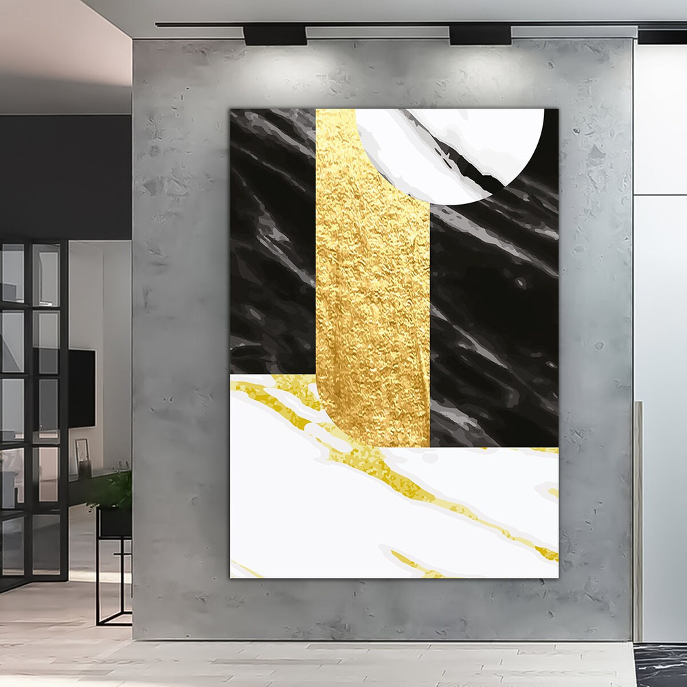 Abstract canvas painting, black and gold lines modern abstract painting, framed wall decor, living room abstract canvas print 2.jpg