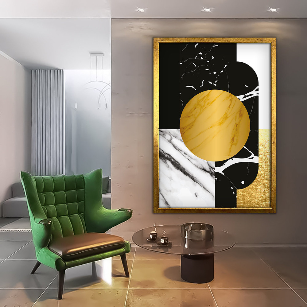 Abstract canvas painting, black and gold lines modern abstract painting, framed wall decor, living room abstract canvas print.jpg