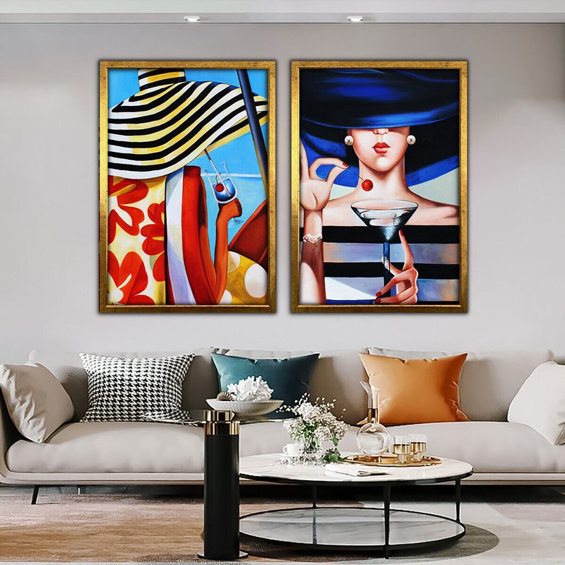 Abstract woman canvas, woman in two, woman drinking a drink print.jpg