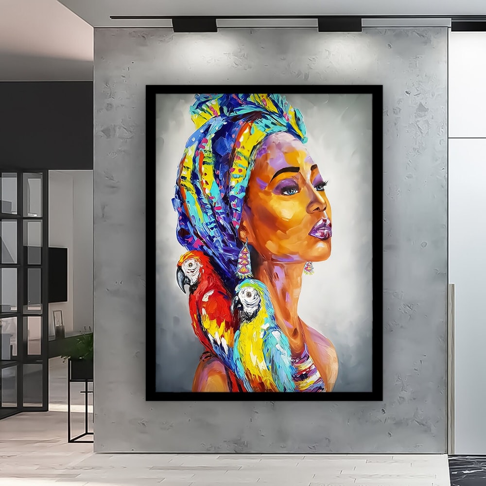 African Canvas Art, Woman Wall Art, Parrot Canvas, Drawing Effect Wall Art, Water Color Canvas Art, African Woman Canvas 1.jpg