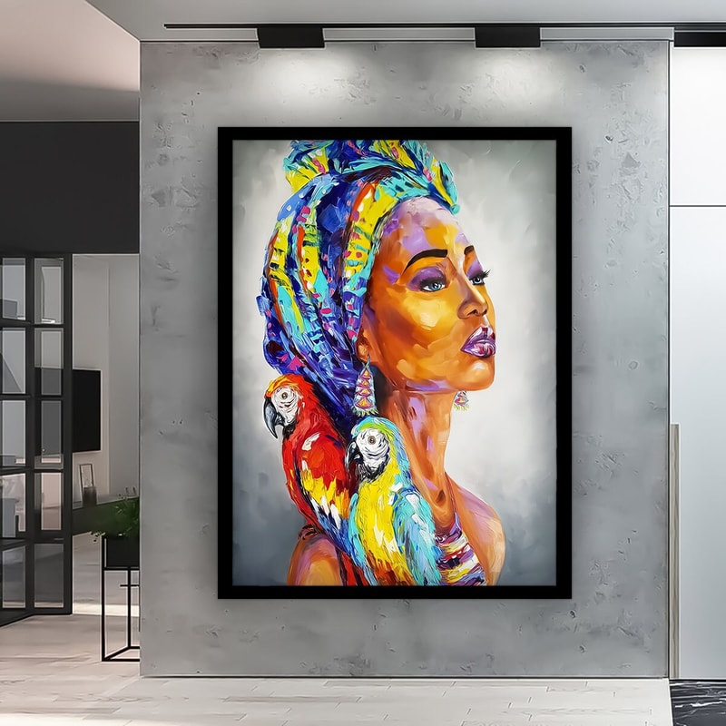 African Canvas Art, Woman Wall Art, Parrot Canvas, Drawing Effect Wall Art, Water Color Canvas Art, African Woman Canvas 1.jpg